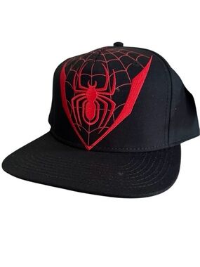 Marvel Spider-Man Miles Morales Suit Adult Snapback Ball Cap Black and Red Hat